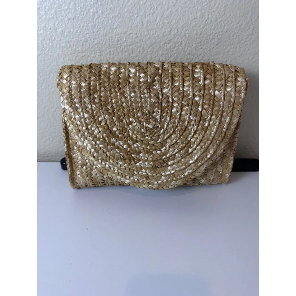 Straw Woven Clutch Bag Womens OS Tan Natural Boho‎ Coastal Cottagecore Neutral